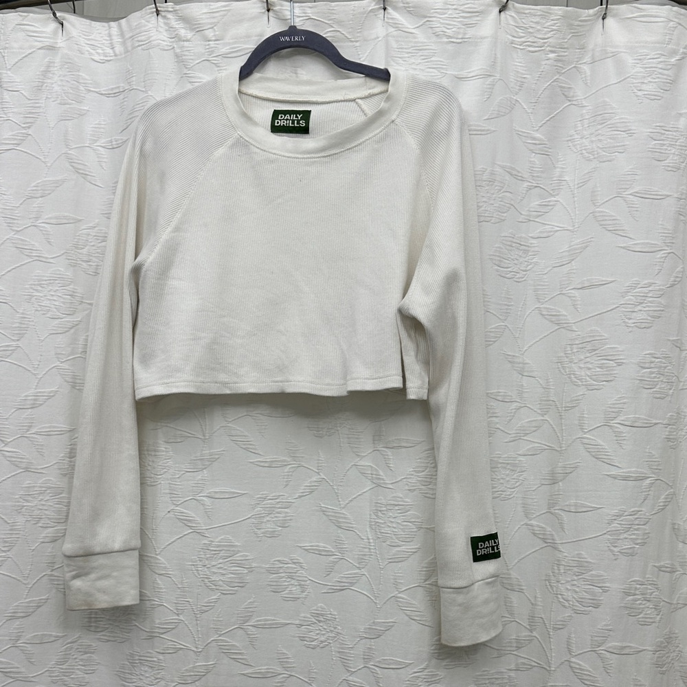 Daily Drills Cream Long Sleeve Crop Top
